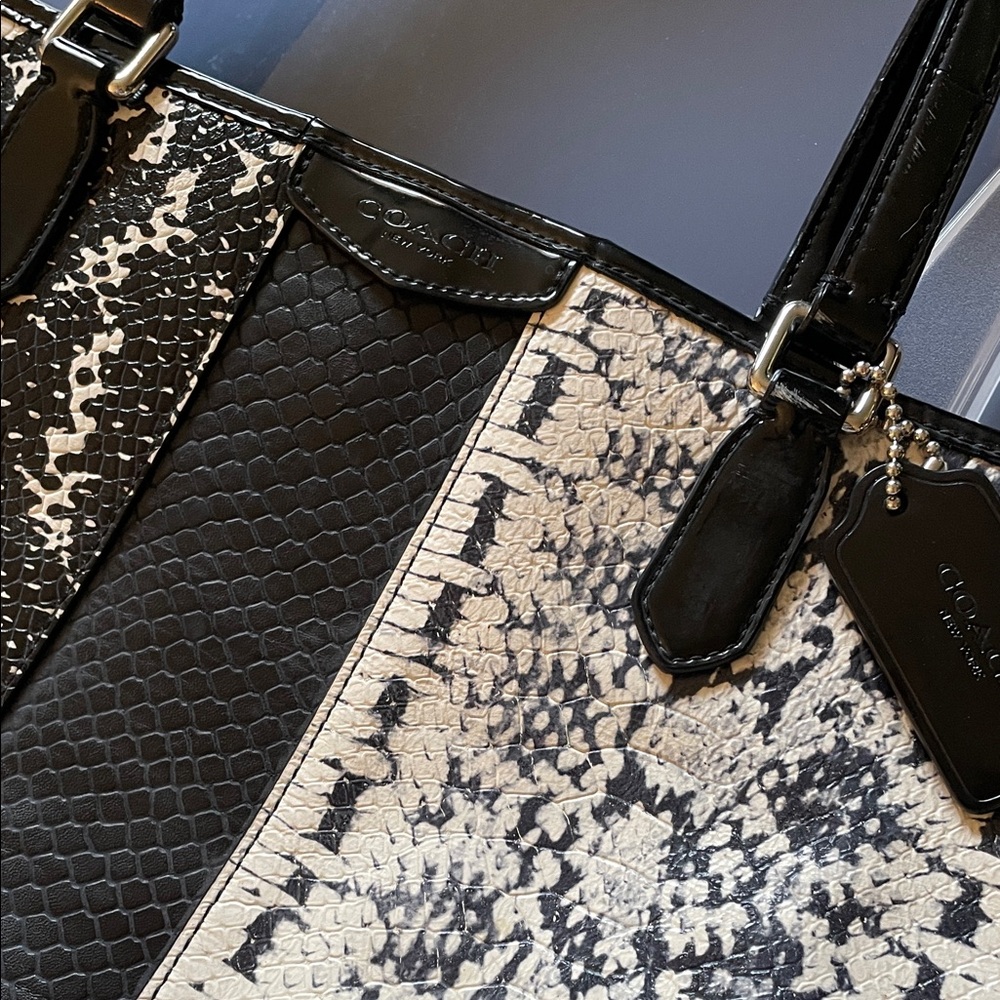 Coach Black and Cream Snakeskin Tote - Picture 2 of 11